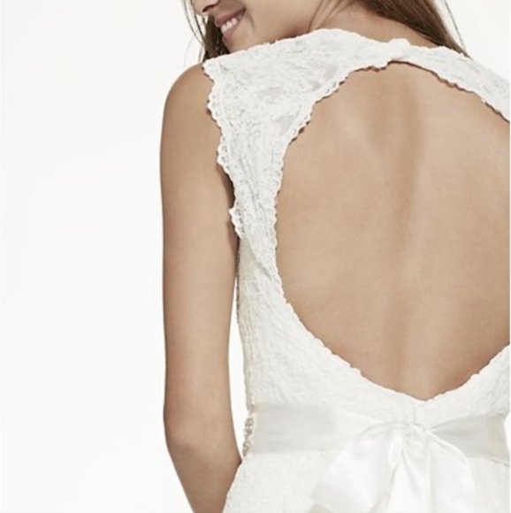 David's Bridal Cap Sleeve Lace Wedding Dress With Keyhole Back - Picture 5 of 6
